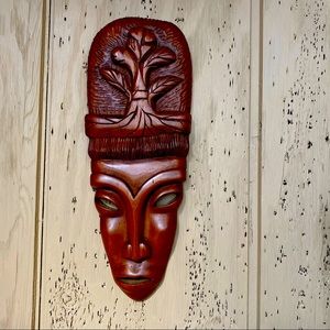 Vintage wooden mask from Caribbean in 60s or 70s.
